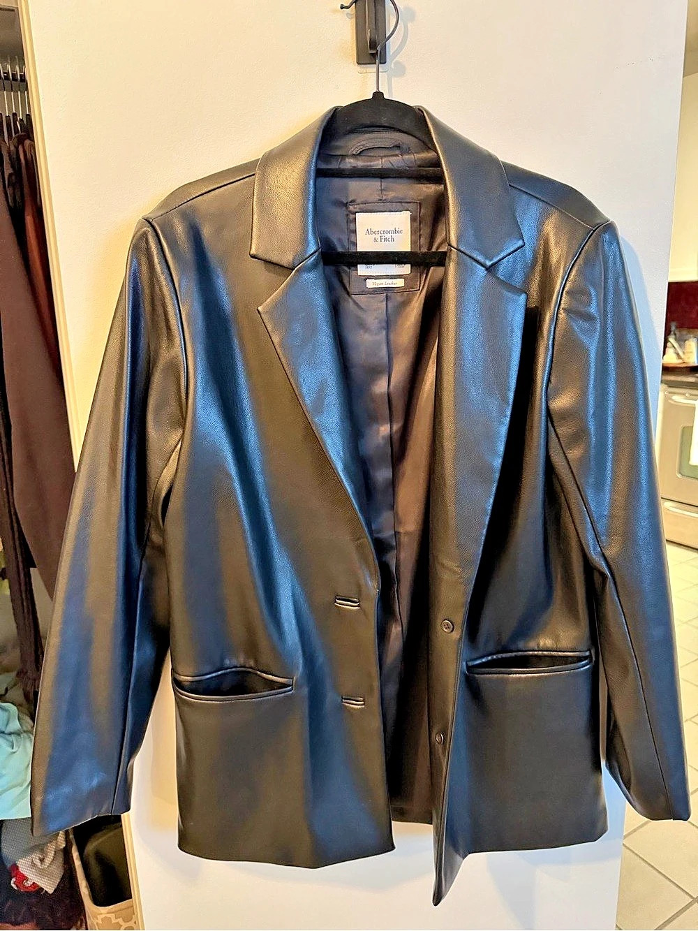 Abercrombie & Fitch Vegan Leather Blazer Jacket in Black Size Small
